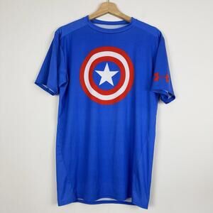 Under Armour HeatGear Captain America Compression Shirt XL Blue Marvel Superhero